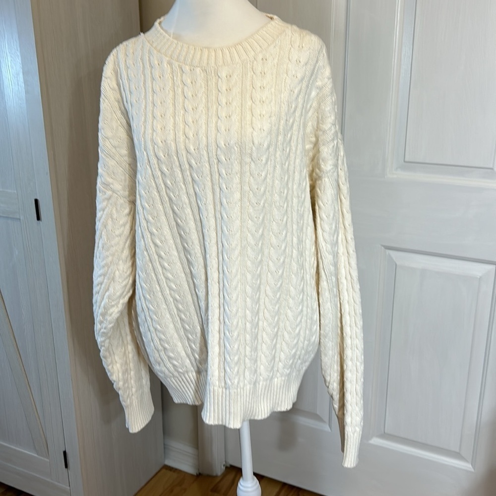 Cream Cable Knit Crewneck Sweater